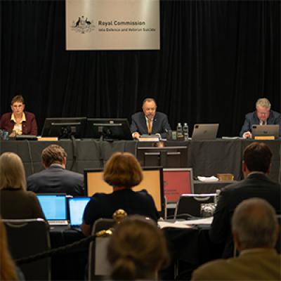 Public audience, Counsel Assisting sitting in front of the three Commissioners